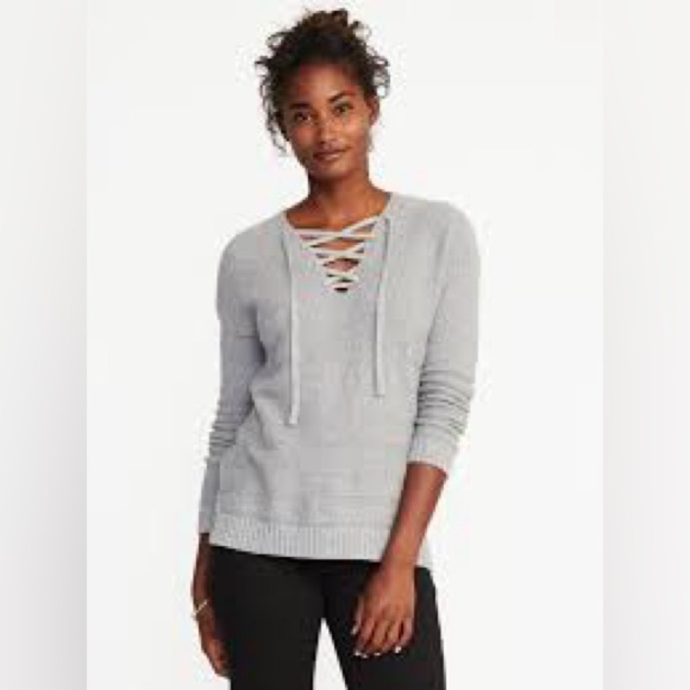 Gap‎ Gray Lace Up Sweater